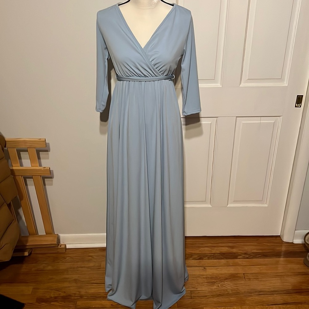 Pinkblush Light Blue Maxi Dress with V-Neck and Long Sleeves